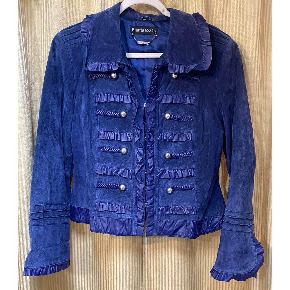 Pamela McCoy Women's L Suede Leather Jacket Military Inspired Lined